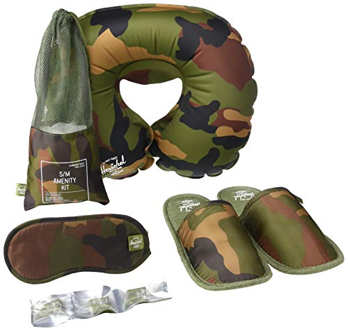 Herschel Reisezubehör-Set, Hausschuhe, Augenmaske und Kissen, Größe S/M, Woodlang/Camouflage, Small/Medium, Hausschuhe, Brille und Kissen von Herschel