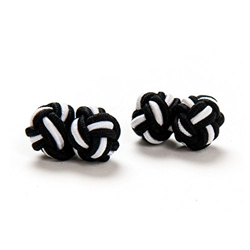 1 Paar Manschettenknöpfe Seidenknoten Knoten Knötchen schwarz weiß einfarbig hochwertig Stoffknoten Cufflinks Gentleman Umschlagmanschette Manschette dehnbar London Style von Bull & Drake