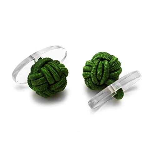 1 Paar Seidenknoten Manschettenknöpfe Knötchen Cufflinks Stoffknoten, Dunkelgrün, Innenseite aus Kunststoff Knoten Gentleman Anzug Hemd Umschlagmanschette Black Tie Smoking Ball Herren Accessoire von Hersteller: Bull & Drake