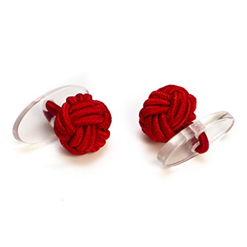 Hersteller: Bull & Drake 1 Paar Seidenknoten Manschettenknöpfe Stoffknoten Knötchen Cufflinks rot, Innenseite aus Kunststoff Gentleman Hemd Umschlagmanschette Anzug Smoking Ball Herren Accessoire von Hersteller: Bull & Drake