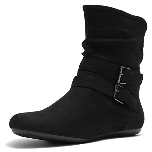 Herstyle Lindell Damen-Stiefeletten mit seitlichem Reißverschluss, wadenlang, flach, Schwarz, 40.5 EU von Herstyle