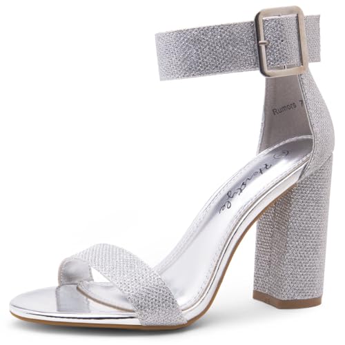 Herstyle Rumors Damen High Heels Offene Zehen Chunky Blockabsatz Sandalen mit Knöchelriemen - Elegante Riemchenschuhe für Abschlussball, Hochzeit, Büro und Party, 1901silvershimmer, 41 EU von Herstyle