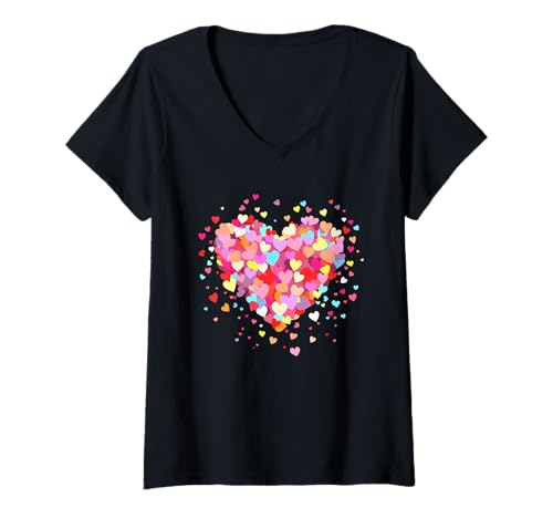 Damen Herz Design aus bunten Konfetti-Herzchen zum Valentinstag T-Shirt mit V-Ausschnitt Damen Herz Design aus bunten Konfetti-Herzchen zum Valentinstag T-Shirt mit V-Ausschnitt von Herz Herzchen Liebe Valentinstag Designs