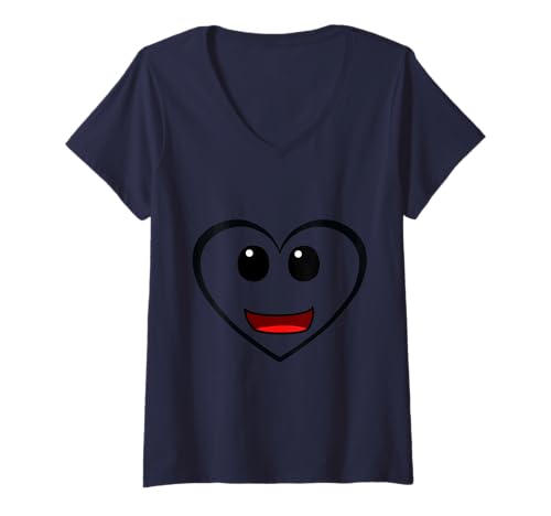 Damen Herz Herzen Valentin Valentinstag Liebe Retro 60er T-Shirt mit V-Ausschnitt von Herz Herzen Liebe