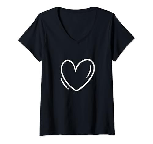 Damen Herz Umriss Grafik Zeichnung Herzchen Liebe Minimalistisch T-Shirt mit V-Ausschnitt Damen Herz Umriss Grafik Zeichnung Herzchen Liebe Minimalistisch T-Shirt mit V-Ausschnitt von Herz Umriss Grafik Zeichnung Herzchen Liebe