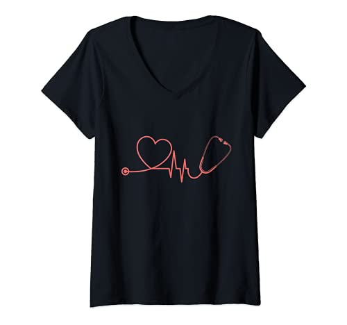Damen Herzschlag Stethoskop Kardiologe Herz Arzt Krankenschwester T-Shirt mit V-Ausschnitt Damen Herzschlag Stethoskop Kardiologe Herz Arzt Krankenschwester T-Shirt mit V-Ausschnitt von Herz Woche Medizin Kardiologe Herz Arzt