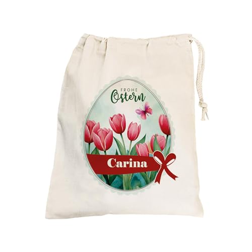Herz & Heim® Personalisierter Oster-Geschenkbeutel – Baumwollbeutel mit Wunschname – Osterbeutel für Kinder & Erwachsene mit Oster-Motiv – Perfekt für Ostergeschenke & Überraschungen von Herz & Heim