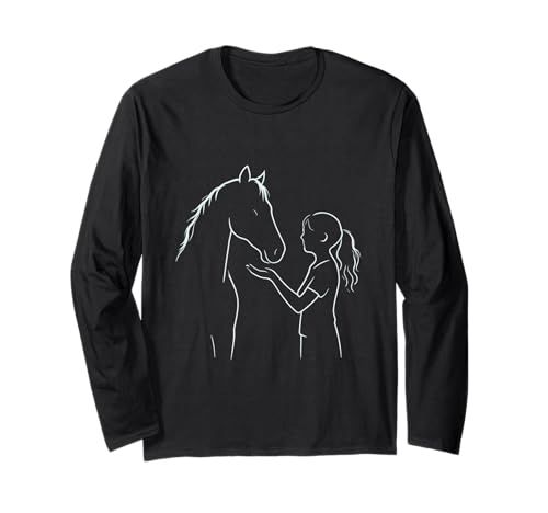 Pferd und Mädchen – Süßes Reitmotiv Line Art Langarmshirt Pferd und Mädchen – Süßes Reitmotiv Line Art Langarmshirt von Herz & Huf Design