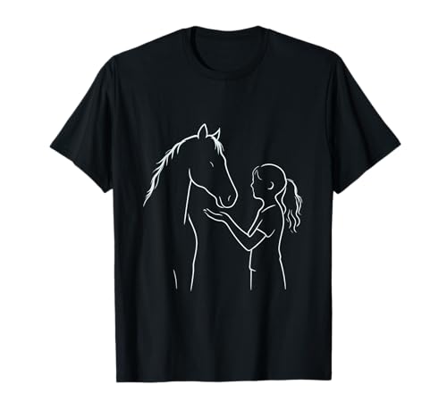 Pferd und Mädchen – Süßes Reitmotiv Line Art T-Shirt Pferd und Mädchen – Süßes Reitmotiv Line Art T-Shirt von Herz & Huf Design