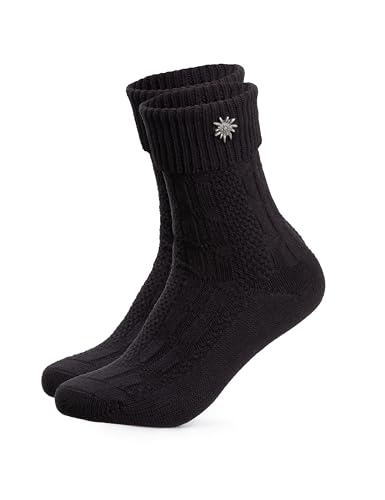 HerzSticht Damen Kurze Trachtensocken 1er Pack (Modell: Edelweiss), Trachtenstrümpfe Schwarz 39-42 von HerzSticht
