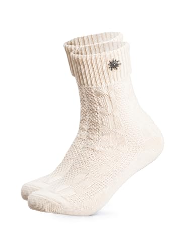 HerzSticht Damen Kurze Trachtensocken 1er Pack (Modell: Edelweiss), Trachtenstrümpfe Beige 35-38 von HerzSticht