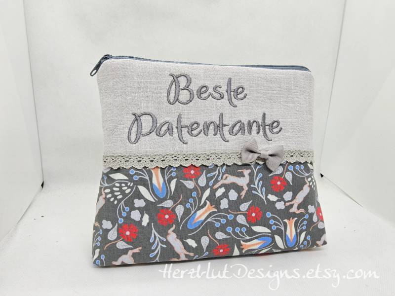 Beste Patentante Gr. L -Kosmetiktäschchen, Taschenorganizer, Geschenk, Utensilo von HerzblutDesigns