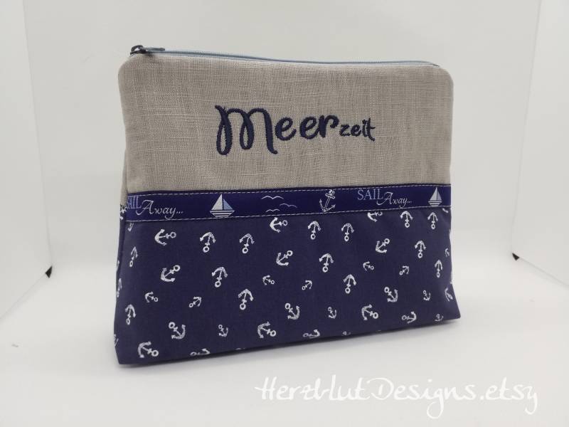 Meerzeit Gr.l -Kosmetiktäschchen von HerzblutDesigns