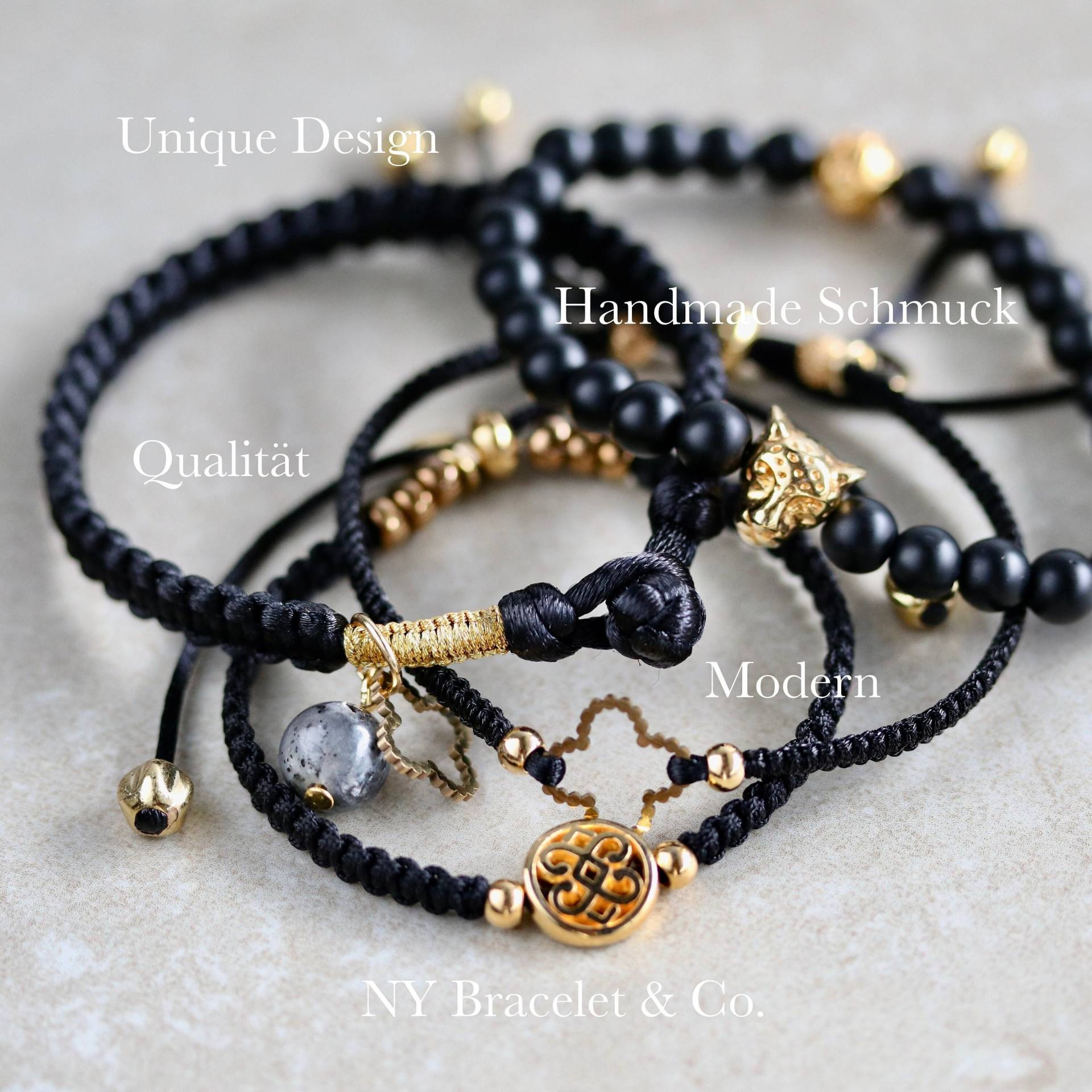Handgeflochtenes Glücksarmband, Stapel Armband, Schwarzes Makramee Besondere Geschenkidee Für Frauen, Elegant Und Edeles Design von Herzbote
