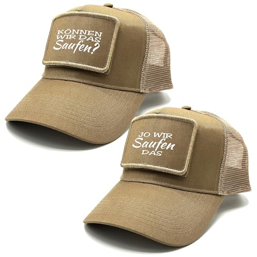 2er Set Baseball Mesh Caps mit Spruch auf Patch | Können wir das saufen? Jo wir saufen das | Farbwahl | Unisex Baseball Mützen | hochwertiger Druck | OneSize durch verstellbaren Klipp-Verschluss von Herzbotschaft