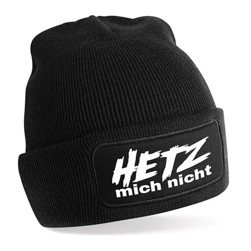 Beanie Strickmütze mit Spruch | Hetz Mich Nicht | schwarz | Unisex SoftTouch angenehm weiche und warme Wintermütze | OneSize Einheitsgröße für Erwachsene von Herzbotschaft