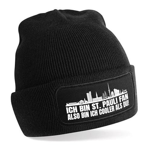 Beanie Strickmütze mit Spruch | Ich bin St. Pauli Fan also bin ich cooler als du! | schwarz | weiche und warme Fußball Mütze für Hamburg Fan | Skyline | SoftTouch Einheitsgröße für Erwachsene Beanie Strickmütze mit Spruch | Ich bin St. Pauli Fan also bin ich cooler als du! | schwarz | weiche und warme Fußball Mütze für Hamburg Fan | Skyline | SoftTouch Einheitsgröße für Erwachsene von Herzbotschaft