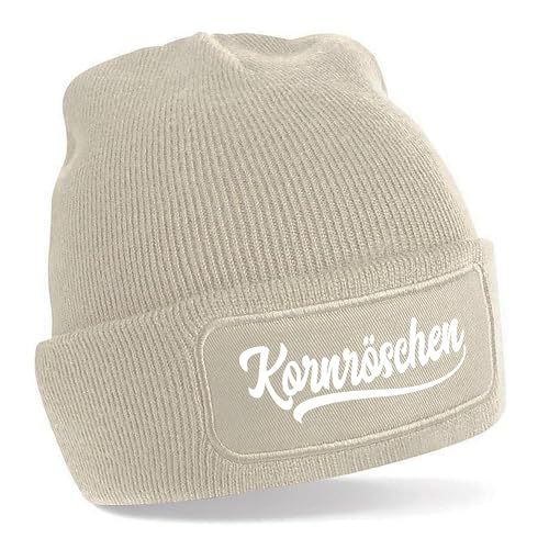 Beanie Strickmütze mit Spruch | Kornröschen | Creme | Unisex SoftTouch angenehm weiche und warme Wintermütze | OneSize Einheitsgröße für Erwachsene von Herzbotschaft