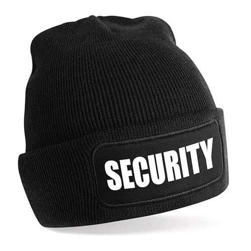 Beanie Strickmütze mit Spruch | Security | schwarz | Unisex SoftTouch angenehm weiche und warme Wintermütze | OneSize Einheitsgröße für Erwachsene von Herzbotschaft