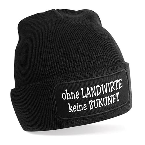 Beanie Strickmütze mit Spruch | ohne Landwirte Keine Zukunft | schwarz | Unisex SoftTouch angenehm weiche und warme Wintermütze | OneSize Einheitsgröße für Erwachsene von Herzbotschaft