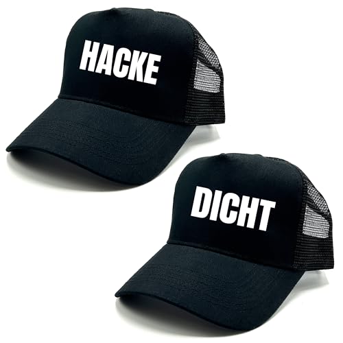 Herzbotschaft 2er Set Baseball Caps in Mesh Optik mit Spruch | HACKE DICHT | Farbwahl | Unisex Baseball Mützen | hochwertiger Druck | OneSize durch verstellbaren Klipp-Verschluss von Herzbotschaft