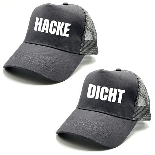 Herzbotschaft 2er Set Baseball Caps in Mesh Optik mit Spruch | HACKE DICHT | Farbwahl | Unisex Baseball Mützen | hochwertiger Druck | OneSize durch verstellbaren Klipp-Verschluss von Herzbotschaft