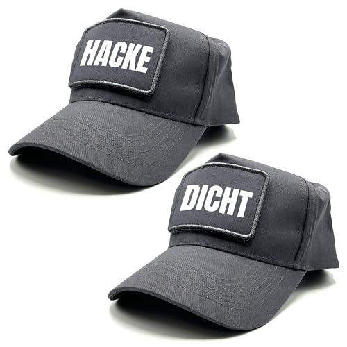 Herzbotschaft 2er Set Baseball Caps mit Spruch auf Patch | HACKE DICHT | Farbwahl | Unisex Baseball Mützen | hochwertiger Druck | OneSize durch verstellbaren Klipp-Verschluss | von Herzbotschaft