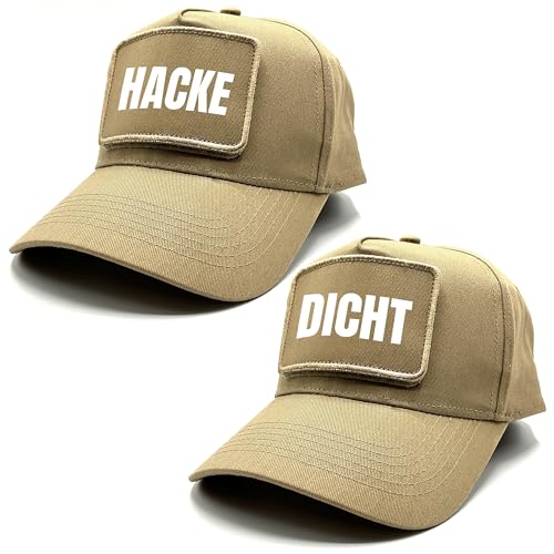 Herzbotschaft 2er Set Baseball Caps mit Spruch auf Patch | HACKE DICHT | Farbwahl | Unisex Baseball Mützen | hochwertiger Druck | OneSize durch verstellbaren Klipp-Verschluss | von Herzbotschaft