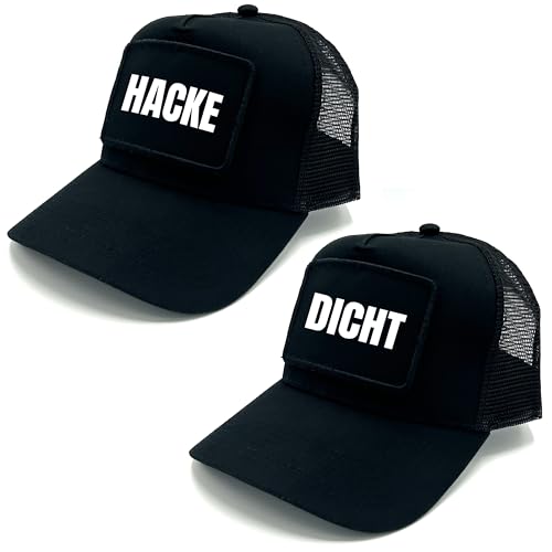 Herzbotschaft 2er Set Baseball Mesh Caps mit Spruch auf Patch | HACKE DICHT | Farbwahl | Unisex Baseball Mützen | hochwertiger Druck | OneSize durch verstellbaren Klipp-Verschluss | von Herzbotschaft