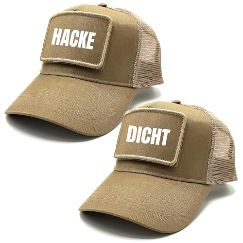 Herzbotschaft 2er Set Baseball Mesh Caps mit Spruch auf Patch | HACKE DICHT | Farbwahl | Unisex Baseball Mützen | hochwertiger Druck | OneSize durch verstellbaren Klipp-Verschluss | von Herzbotschaft
