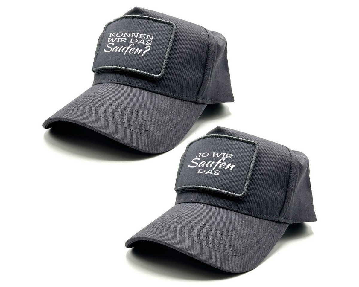 Herzbotschaft Baseball Cap 2er Set mit Spruch auf Patch KÖNNEN WIR DAS Saufen? - JO WIR Saufen One Size durch verstellbaren Klip-Verschluss von Herzbotschaft