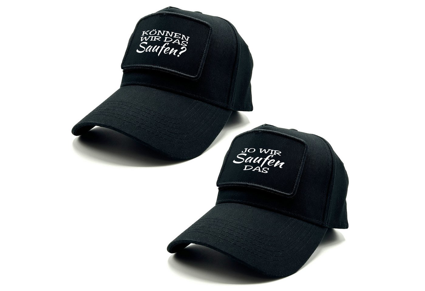 Herzbotschaft Baseball Cap 2er Set mit Spruch auf Patch KÖNNEN WIR DAS Saufen? - JO WIR Saufen One Size durch verstellbaren Klip-Verschluss von Herzbotschaft