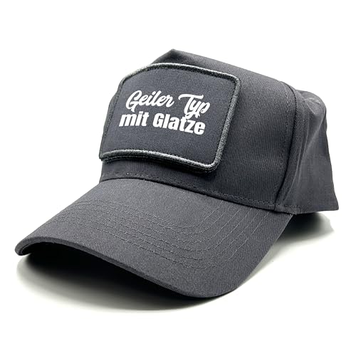 Herzbotschaft Baseball Cap mit Spruch auf Patch | Geiler Typ mit Glatze | Farbwahl | Unisex Baseball Mütze | hochwertiger Druck | OneSize durch verstellbaren Klipp-Verschluss | von Herzbotschaft