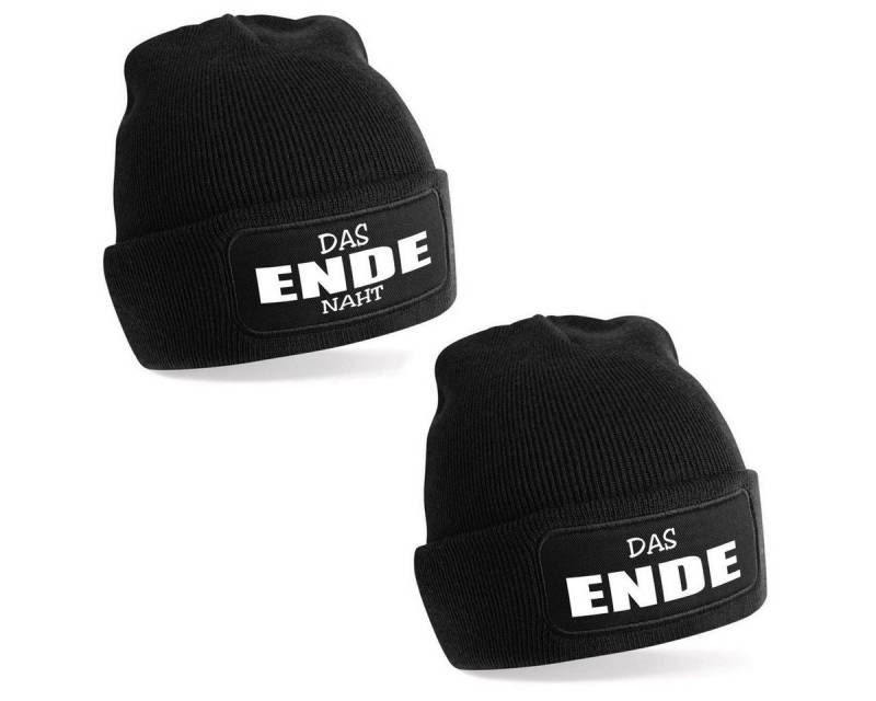 Herzbotschaft Beanie 2er Set Beanies Strickmütze mit Spruch DAS ENDE NAHT - DAS ENDE (Mütze mit Aufdruck, Skimützen) Unisex SoftTouch angenehm weiche und warme Wintermütze Einheitsgröße von Herzbotschaft