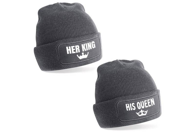 Herzbotschaft Beanie 2er Set Beanies Strickmütze mit Spruch Her King & his Queen (Mützen mit Aufdruck, Skimützen) Unisex SoftTouch angenehm weiche und warme Wintermütze Einheitsgröße von Herzbotschaft