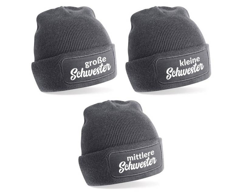 Herzbotschaft Beanie 3er Set Beanies Strickmütze mit Spruch große-kleine-mittlere Schwester (Mütze mit Aufdruck, Skimütze) Unisex SoftTouch angenehm weiche und warme Wintermütze Einheitsgröße von Herzbotschaft