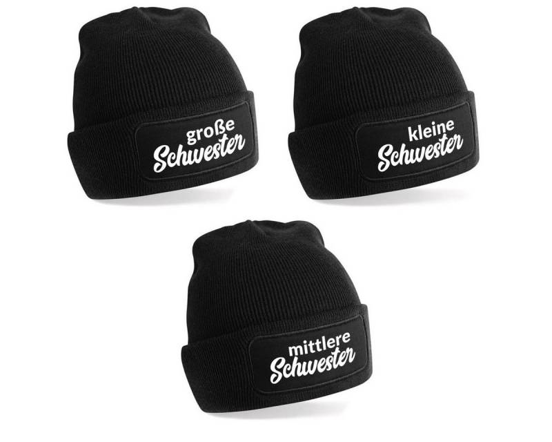 Herzbotschaft Beanie 3er Set Beanies Strickmütze mit Spruch große-kleine-mittlere Schwester (Mütze mit Aufdruck, Skimütze) Unisex SoftTouch angenehm weiche und warme Wintermütze Einheitsgröße von Herzbotschaft