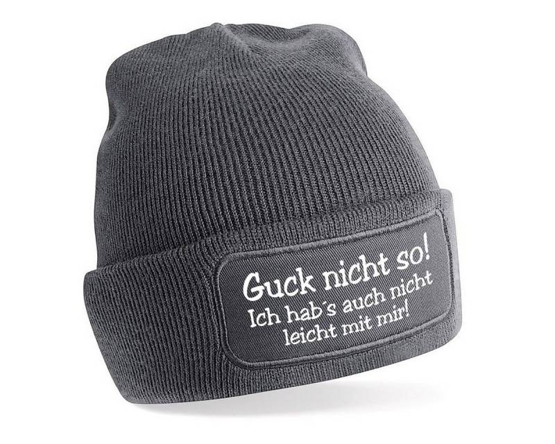 Herzbotschaft Beanie Strickmütze Beanie mit Spruch Guck nicht so! (Mütze mit Aufdruck, Skimütze) Unisex SoftTouch angenehm weiche und warme Wintermütze Einheitsgröße von Herzbotschaft