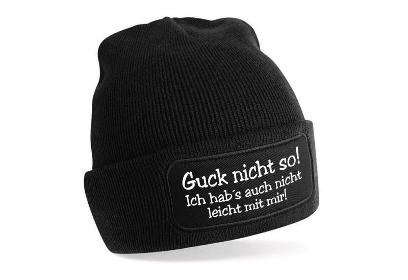 Herzbotschaft Beanie Strickmütze Beanie mit Spruch Guck nicht so! (Mütze mit Aufdruck, Skimütze) Unisex SoftTouch angenehm weiche und warme Wintermütze Einheitsgröße von Herzbotschaft