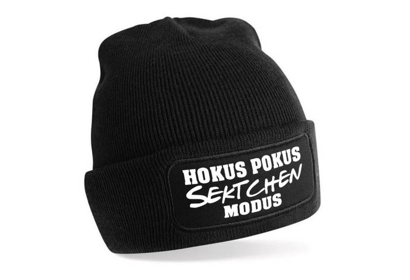Herzbotschaft Beanie Strickmütze Beanie mit Spruch HOKUS POKUS SEKTCHEN MODUS (Mütze mit Aufdruck, Skimütze) Unisex SoftTouch angenehm weiche und warme Wintermütze Einheitsgröße von Herzbotschaft