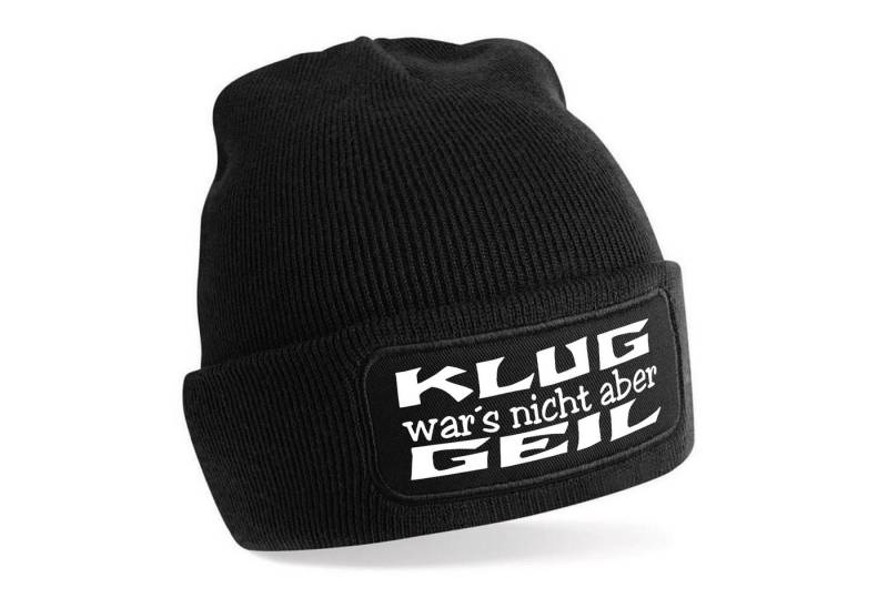 Herzbotschaft Beanie Strickmütze Beanie mit Spruch KLUG war´s nicht aber GEIL (Mütze mit Aufdruck, Skimütze) Unisex SoftTouch angenehm weiche und warme Wintermütze Einheitsgröße von Herzbotschaft