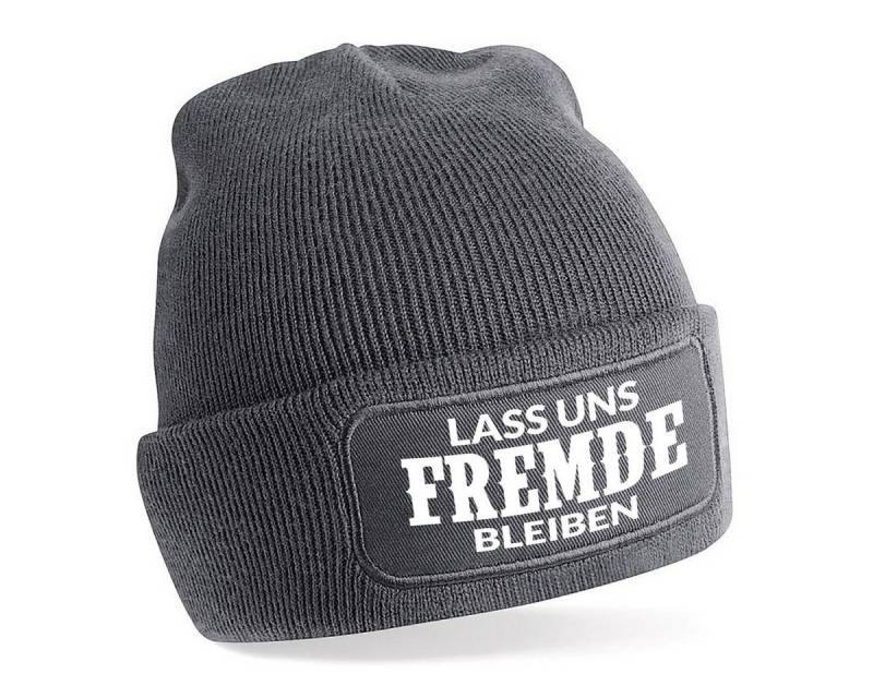 Herzbotschaft Beanie Strickmütze Beanie mit Spruch LASS UNS FREMDE BLEIBEN (Mütze mit Aufdruck, Skimütze) Unisex SoftTouch angenehm weiche und warme Wintermütze Einheitsgröße von Herzbotschaft