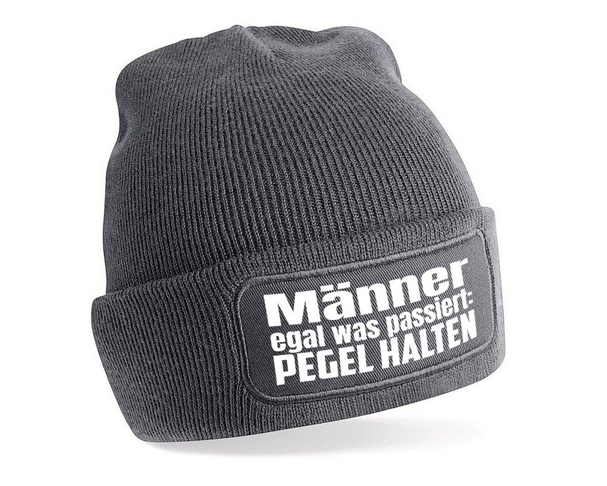 Herzbotschaft Beanie Strickmütze Beanie mit Spruch Männer egal was passiert: PEGEL HALTEN (Mütze mit Aufdruck, Skimütze) Unisex SoftTouch angenehm weiche und warme Wintermütze Einheitsgröße von Herzbotschaft