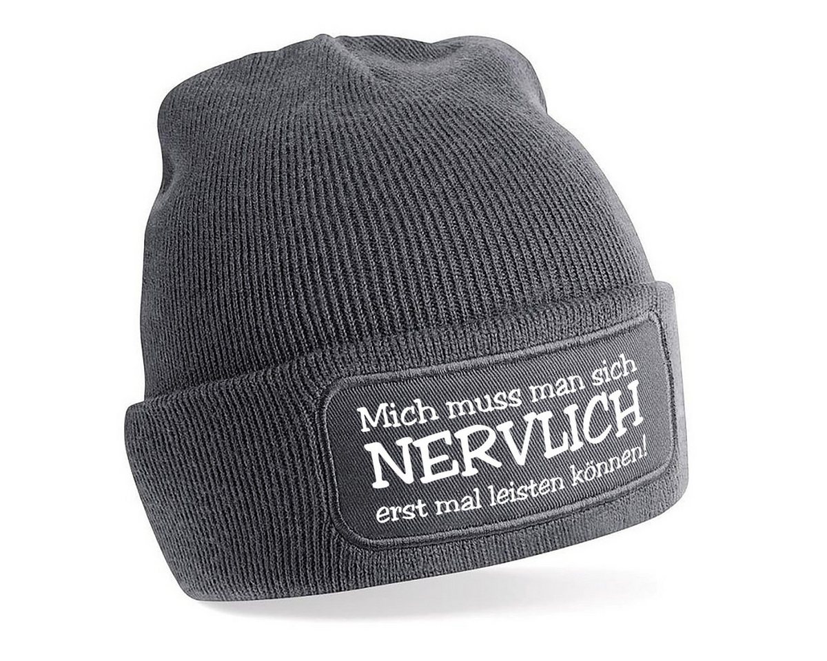 Herzbotschaft Beanie Strickmütze Beanie mit Spruch Mich muss man sich NERVLICH (Mütze mit Aufdruck, Skimütze) Unisex SoftTouch angenehm weiche und warme Wintermütze Einheitsgröße von Herzbotschaft