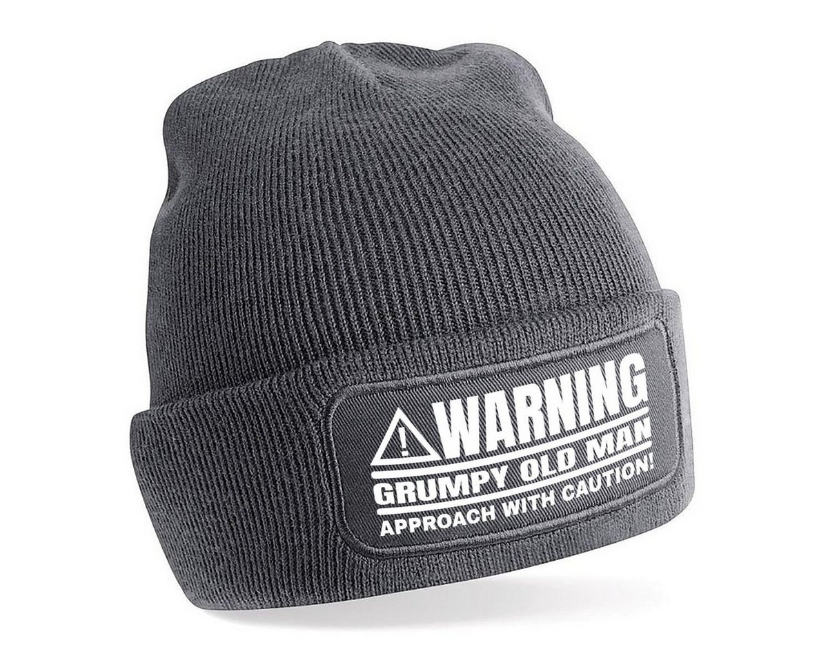 Herzbotschaft Beanie Strickmütze Beanie mit Spruch WARNUNG GRUMPY OLD MAN (Mütze mit Aufdruck, Skimütze) Unisex SoftTouch angenehm weiche und warme Wintermütze Einheitsgröße von Herzbotschaft