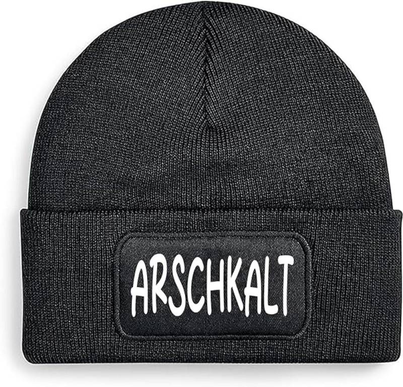 Herzbotschaft Beanie Strickmütze mit Spruch ARSCHKALT (Skimütze) Unisex Mütze angenehm weiche und warme Wintermütze Einheitsgröße von Herzbotschaft