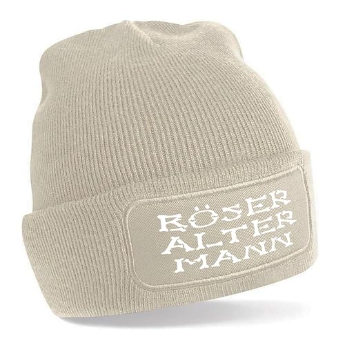 Herzbotschaft Beanie Strickmütze mit Spruch | Böser Alter Mann | Creme | Unisex SoftTouch angenehm weiche und warme Wintermütze | OneSize Einheitsgröße für Erwachsene von Herzbotschaft