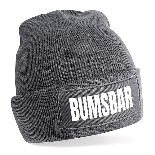 Herzbotschaft Beanie Strickmütze mit Spruch | Bumsbar | grau | Unisex SoftTouch angenehm weiche und warme Wintermütze | OneSize Einheitsgröße für Erwachsene von Herzbotschaft