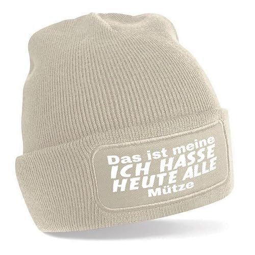 Herzbotschaft Beanie Strickmütze mit Spruch | Das ist Meine Ich Hasse Heute alle Mütze | Creme | Unisex SoftTouch angenehm weiche und warme Wintermütze | OneSize Einheitsgröße für Erwachsene von Herzbotschaft