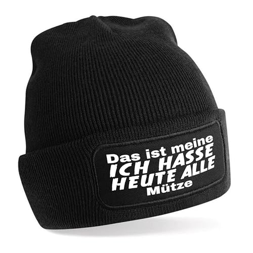 Herzbotschaft Beanie Strickmütze mit Spruch | Das ist Meine Ich Hasse Heute alle Mütze | schwarz | Unisex SoftTouch angenehm weiche und warme Wintermütze | OneSize Einheitsgröße für Erwachsene von Herzbotschaft